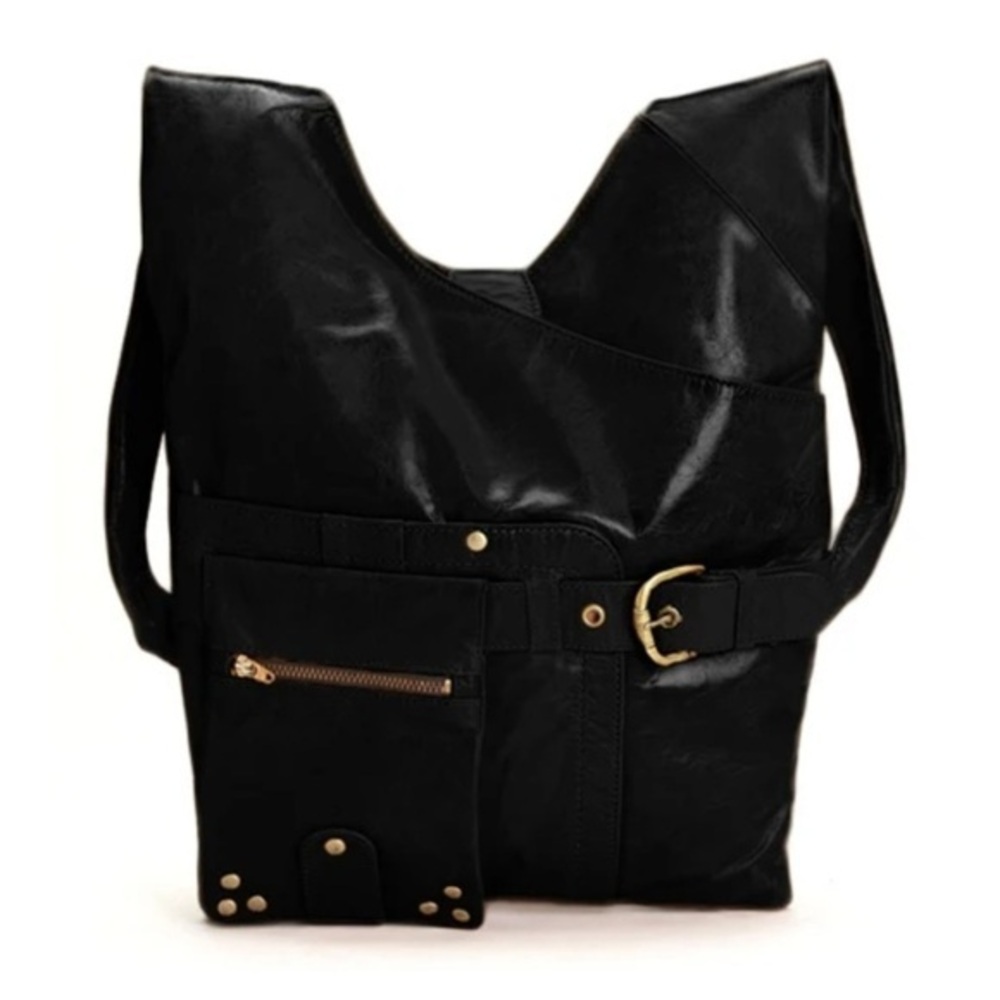 VIVA Bags of California LORI Moto Black Leather Crossbody Buckle Bag
